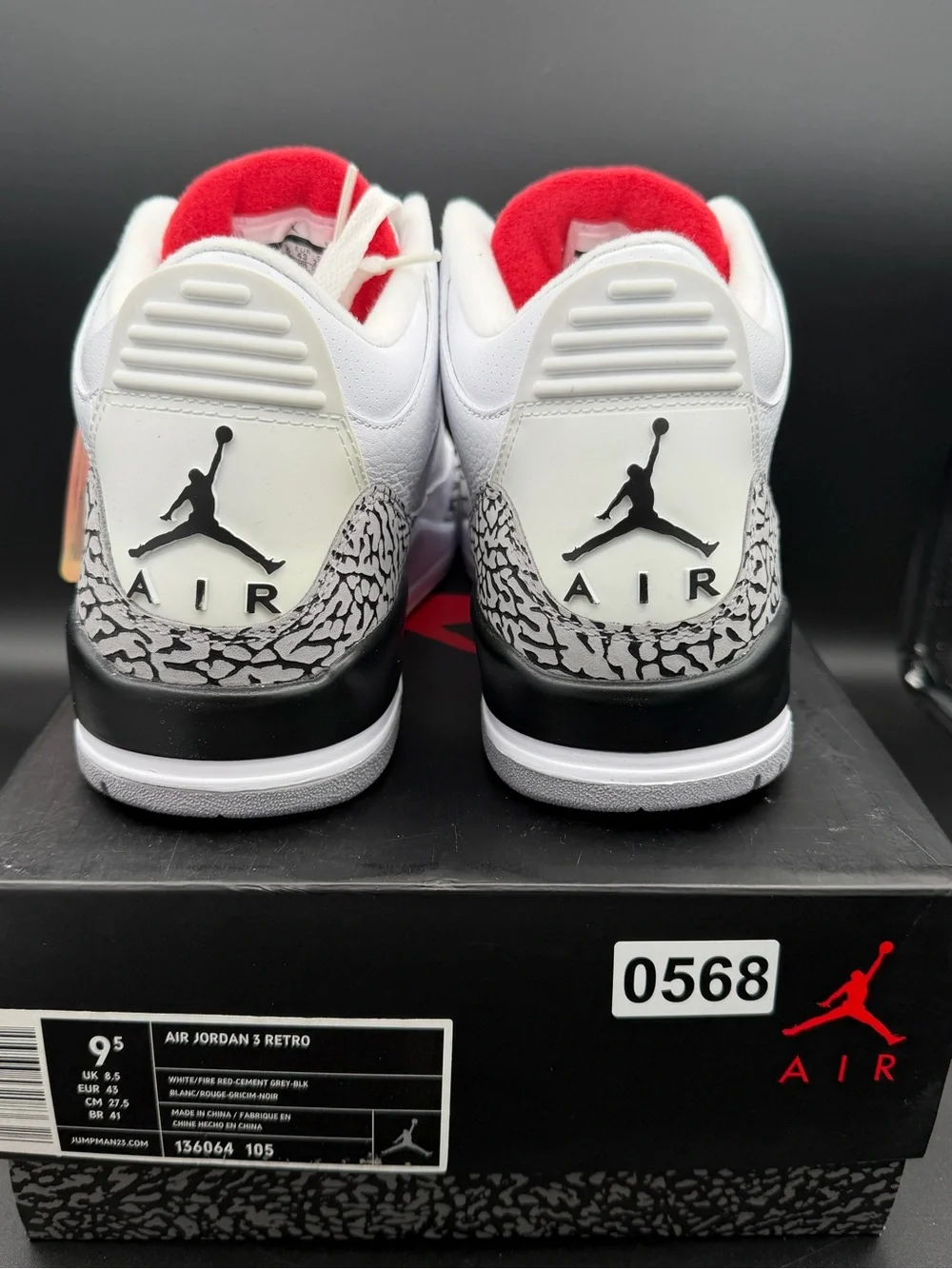 Jordan Air Jordan 3 Retro White/Fire Red/Cement Grey Box Label